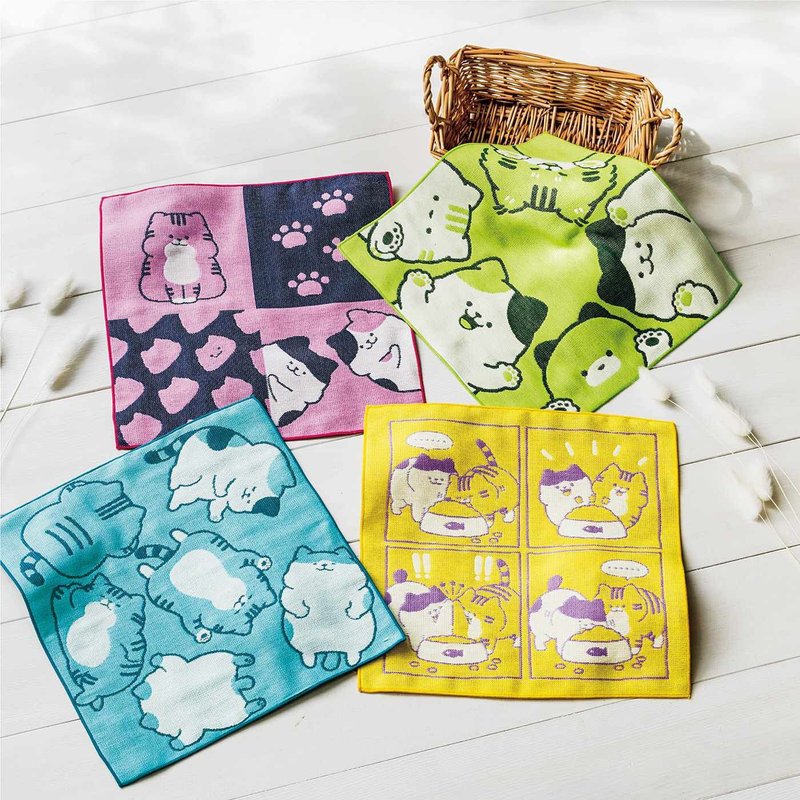 【Cat Department】Designed by Illustrator Haruzang - Cartoon Cat Jacquard Handkerchief - ผ้าเช็ดหน้า - ผ้าฝ้าย/ผ้าลินิน 