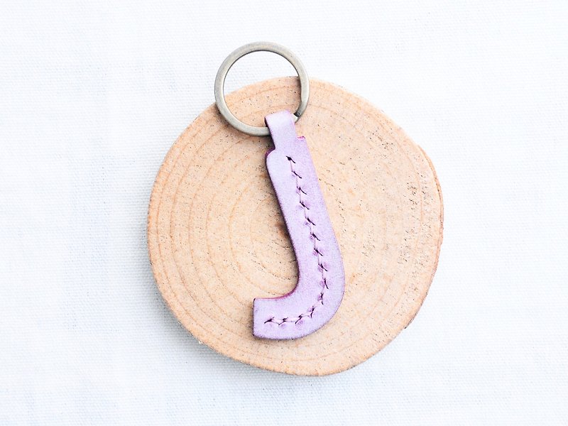 Initial J letter keychain - ash leather group well stitched leather material bag key ring Italy - เครื่องหนัง - หนังแท้ สีม่วง