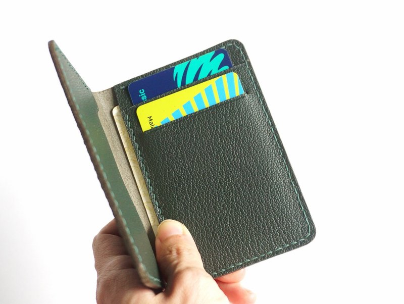 Leather Bifold Card Wallet with 4 card compartments - Forest Green - 名片夾/名片盒 - 真皮 綠色