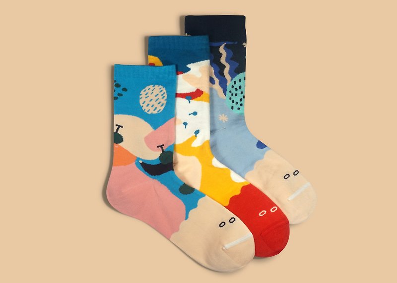 Dear, Buncho Gift Box 3p03 Socks Men's Socks Women's Socks Color Socks Geometric Pattern Designer Socks - Socks - Cotton & Hemp 