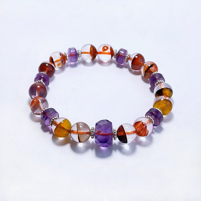 Natural minerals, top quality red gum flowers, amethyst bracelets - Bracelets - Gemstone Multicolor