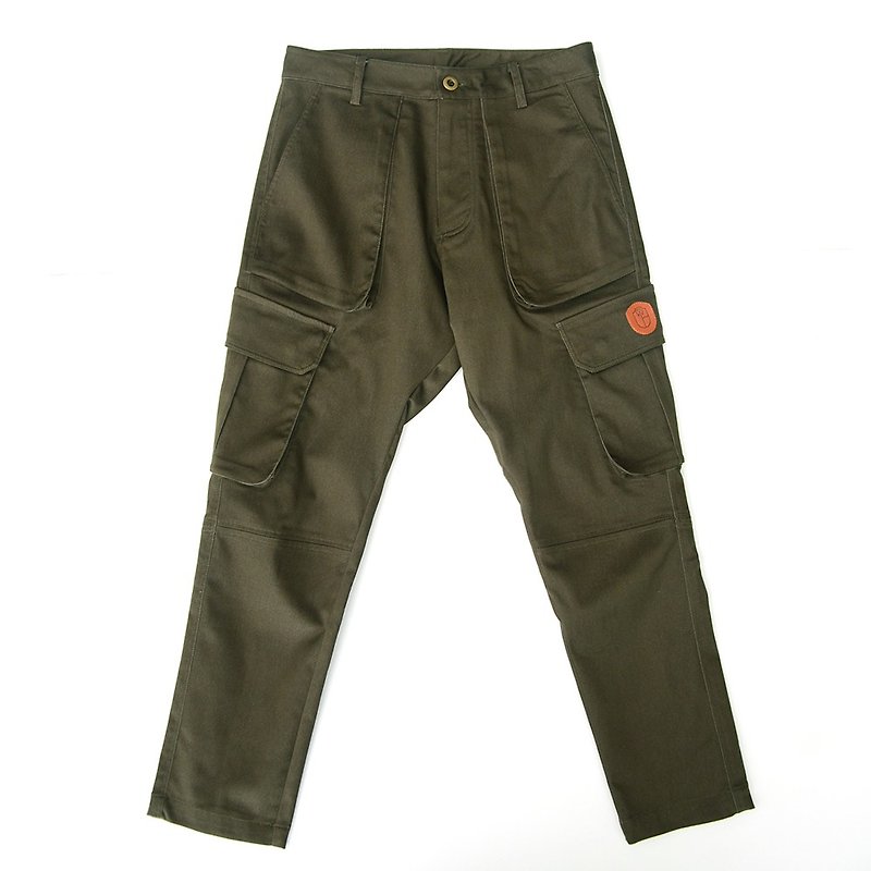 Multi-pocket imitation military pants - กางเกงขายาว - ผ้าฝ้าย/ผ้าลินิน สีเขียว