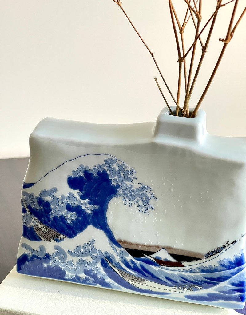 Kutani Ware - No. 5 round raw Hokusai Kanagawa surfing - เซรามิก - เครื่องลายคราม สีน้ำเงิน