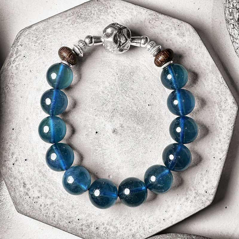 11mm+ Dark Blue Devil Aquamarine Agarwood Forged Corner Beads Silver Bracelet - Bracelets - Semi-Precious Stones 