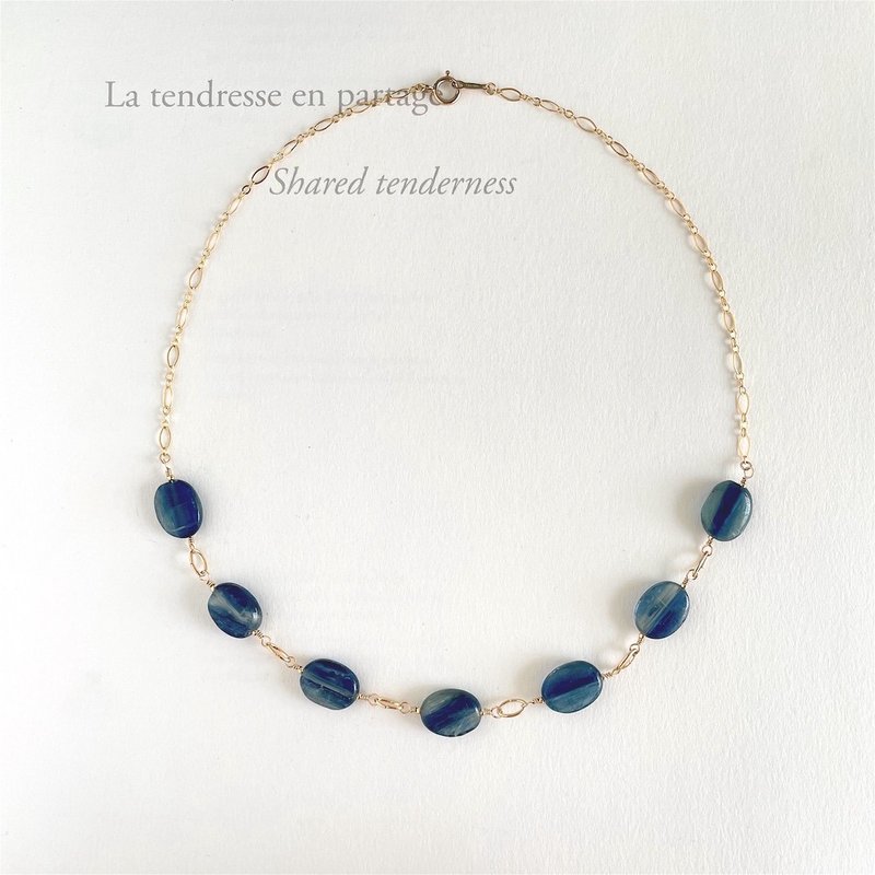 Natural color Indigo blue kyanite necklace K14gf - สร้อยคอ - เครื่องประดับพลอย สีน้ำเงิน