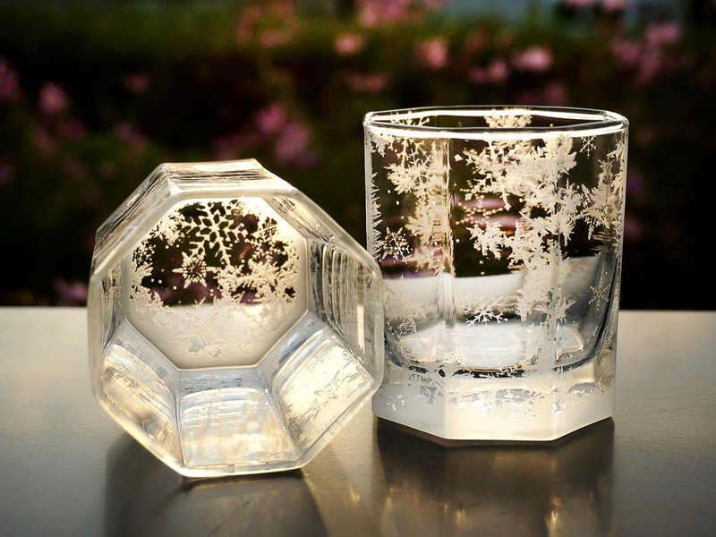 Snowflake Frost Octagonal Whiskey Glass - Winter Refrain - 玻璃杯 - 玻璃 透明