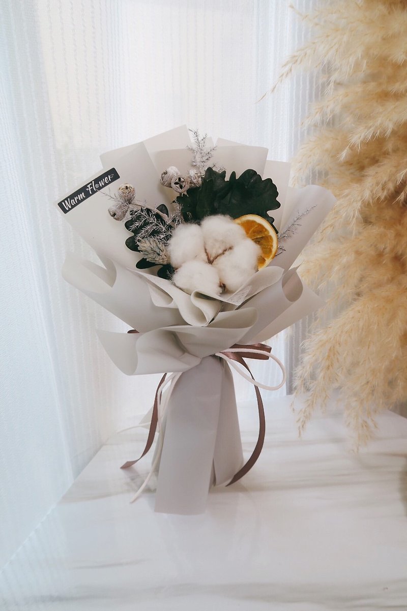 [Customized gift] Cotton dry bouquet | dry bouquet / immortal bouquet / small bouquet - ช่อดอกไม้แห้ง - พืช/ดอกไม้ สีเทา