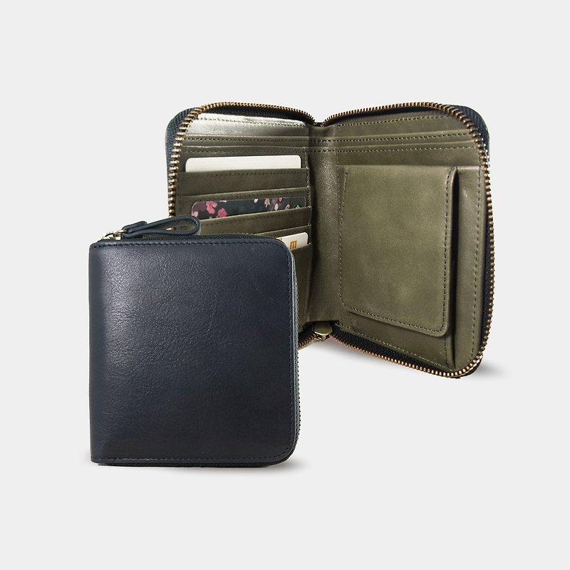 Influxx Montage Leather Bi-fold Zipper Wallet - Dark Olive Green - Wallets - Genuine Leather Multicolor