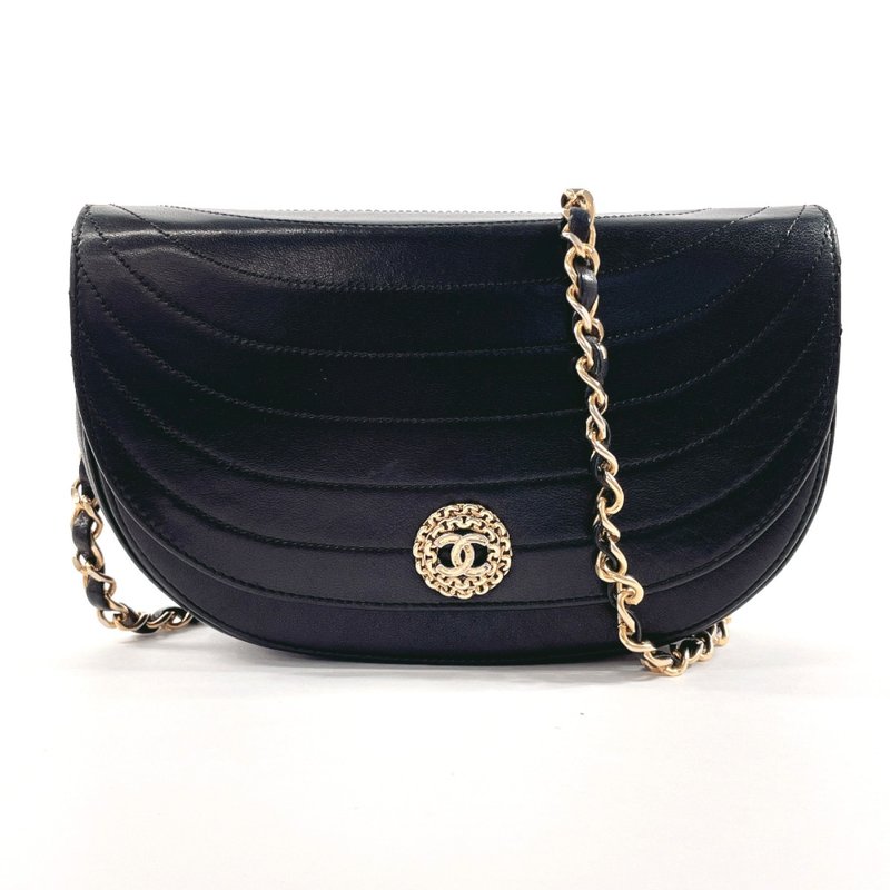 【日本直送 中古美品】シャネル CHANEL ショルダーバッグ チェーンショルダー ハーフムーン ラムスキン ブラック ヴィンテージ - 側背包/斜背包 - 真皮 黑色