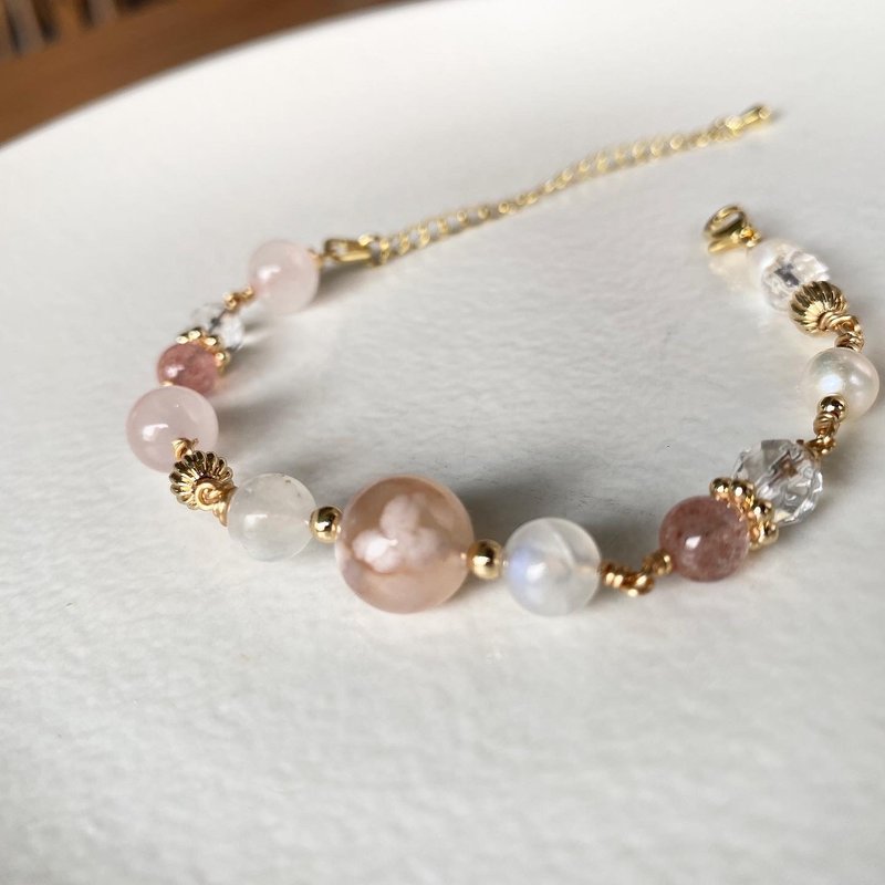 Cherry Blossom Agate Design Bracelet - 14k Gold - Sakura under the Moon - Bracelets - Stone 