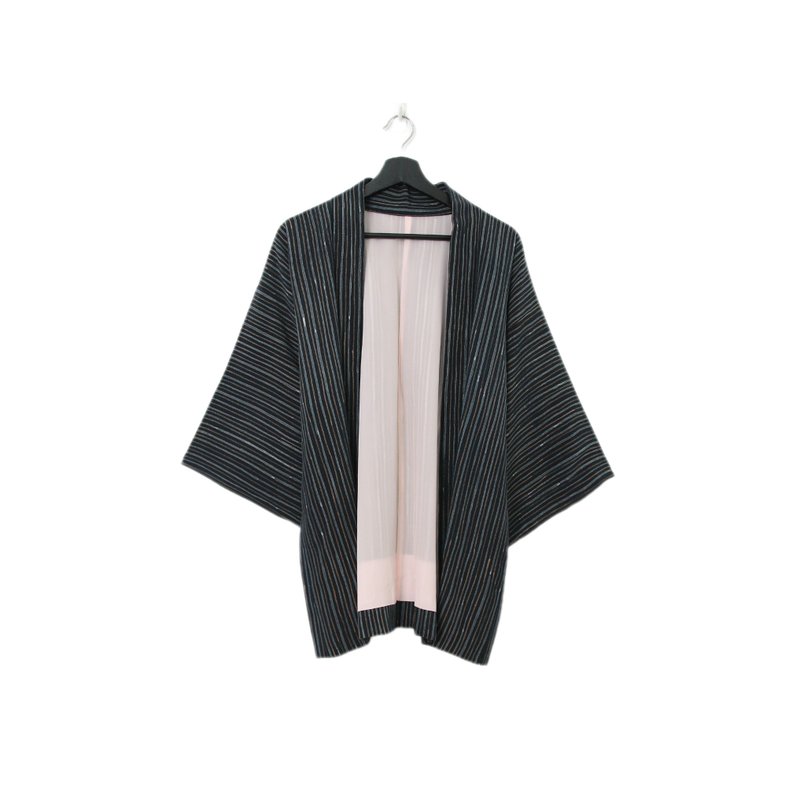 Back to Green-日本帶回羽織 低調線條交織 kb-69/vintage kimono - 女大衣/外套 - 絲．絹 