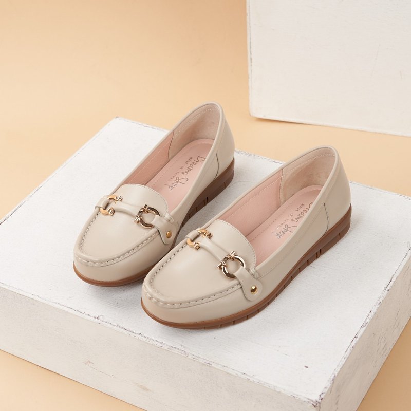 Horsebit flat loafers deep rice - รองเท้าอ็อกฟอร์ดผู้หญิง - หนังแท้ ขาว