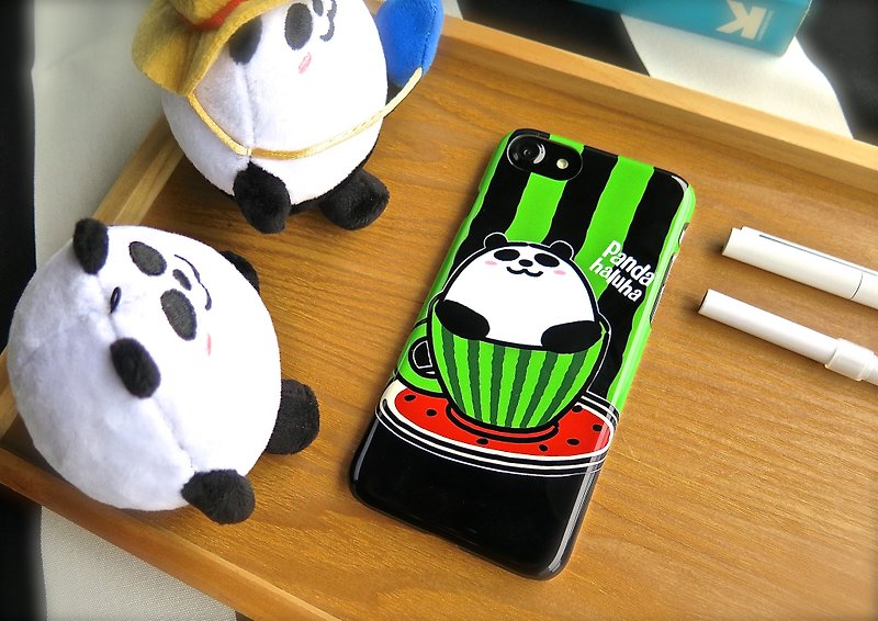 iPhone 8/SE2 Panda watermelon teacup Pandahaluha ultra-thin personal phone case phone case - เคส/ซองมือถือ - พลาสติก สีเขียว
