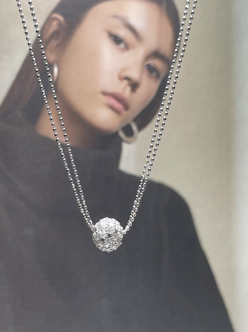 Diamond Necklace 18K Double Chain Versatile Ball Diamond Necklace - สร้อยคอ - เครื่องประดับ 