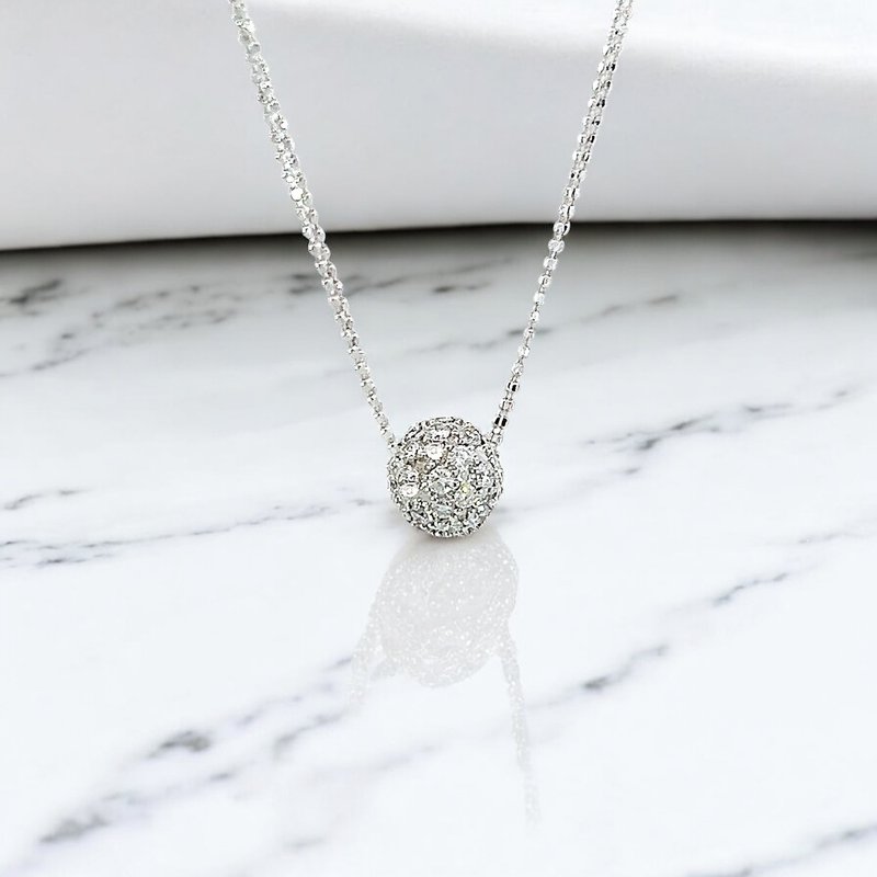 18K白金 天然鑽石雙鍊圓球墜鍊 18K White Gold Diamond Necklace - 項鍊 - 貴金屬 