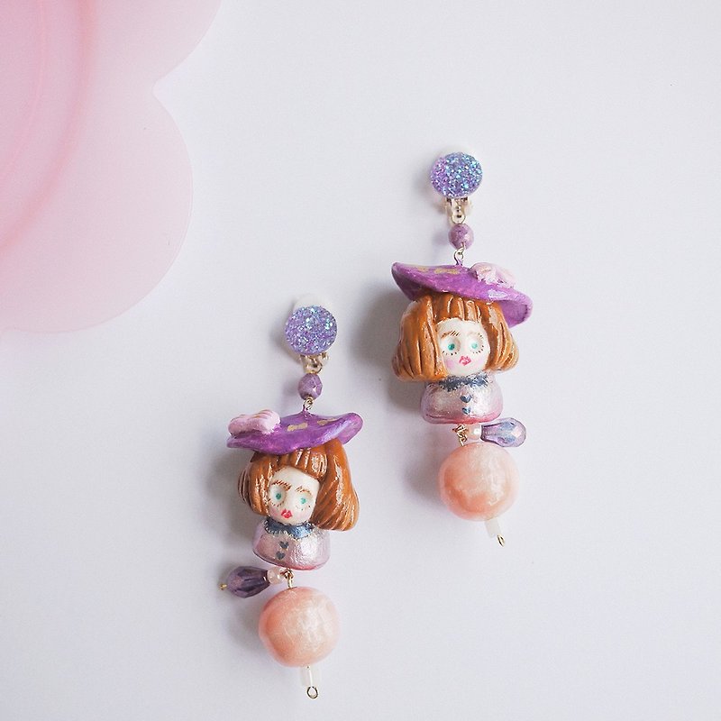 Clay earrings flashing girl candy earrings ear clip - Earrings & Clip-ons - Clay Purple