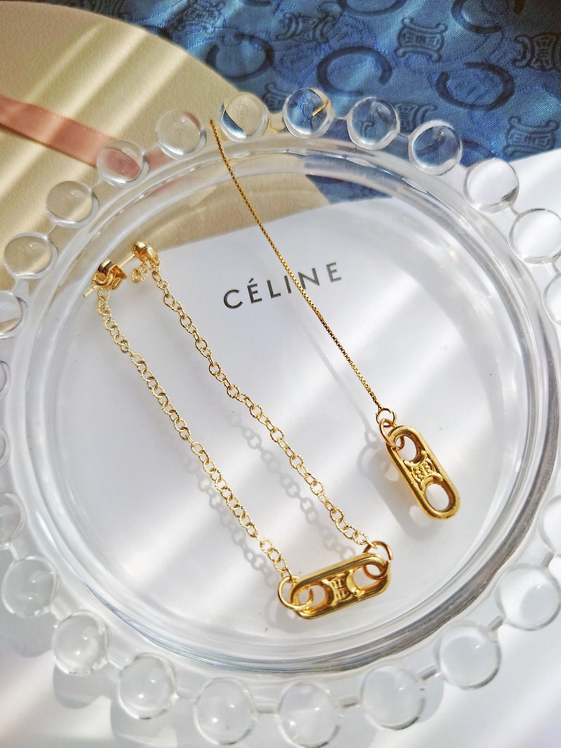 Medieval authentic CELINE mini gold Arc de Triomphe earrings earwire earpin earrings bag pendant pendant - Bracelets - Other Metals Gold