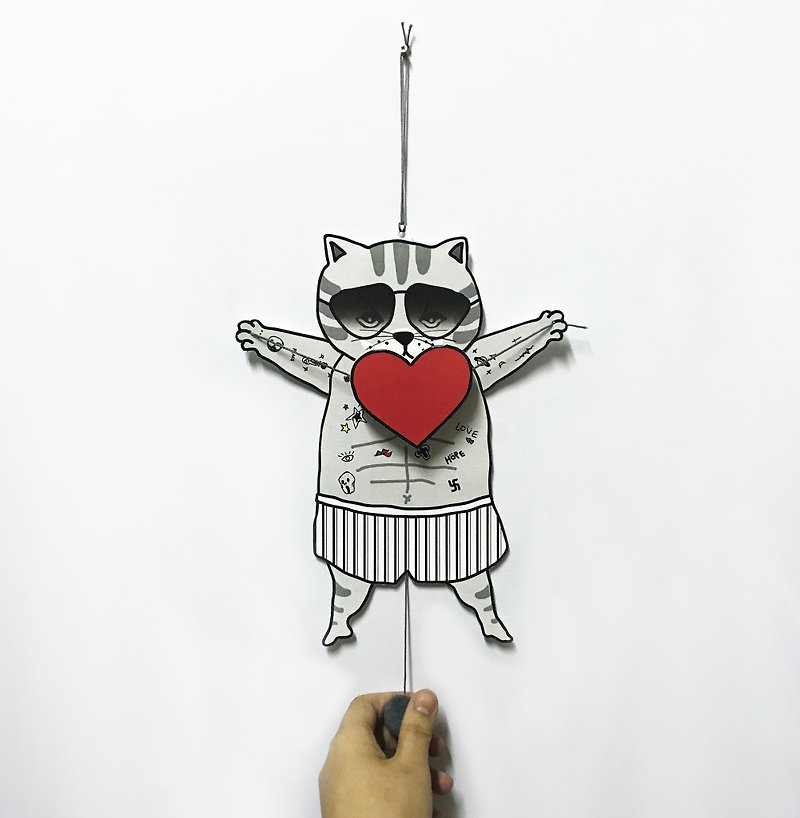 TATTOO CAT / Valentines / Paper Puppet Card - Charms - Paper White