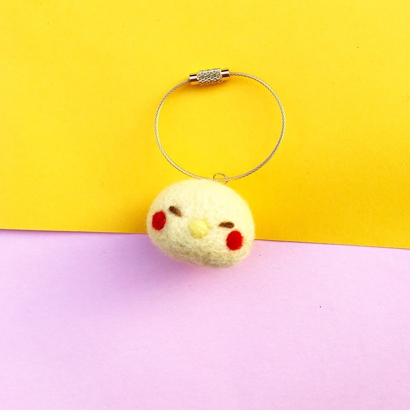 Wool felt chicken dumpling key ring bag charm charm - ที่ห้อยกุญแจ - ขนแกะ สีเหลือง