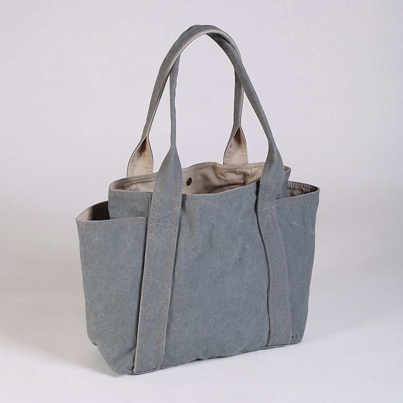 Magnetic buckle / shoulder washable canvas universal tool bag-magnetic gray (medium) - กระเป๋าแมสเซนเจอร์ - ผ้าฝ้าย/ผ้าลินิน สีเทา