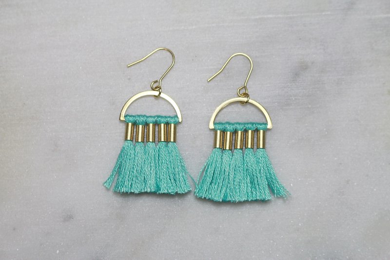 // VÉNUS Brass Fringe Earrings Robin Egg Blue // ve173 - Earrings & Clip-ons - Thread Multicolor