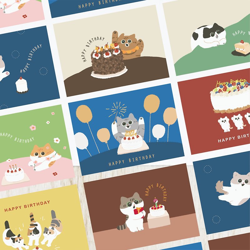 Mori Ou Illustration Cute Cat Birthday Card Double-Sided Postcard Happy Birthday Happy Birthday - Cards & Postcards - Paper 