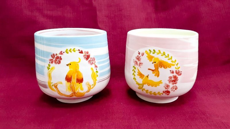 Ceramic twisted painted cup - happy bird - แก้ว - เครื่องลายคราม 