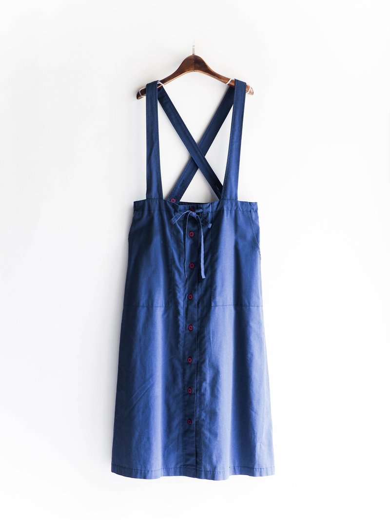 River Hill - Prussian Blue Beach Resort logs A word sling cotton coveralls overalls oversize vintage dress neutral Japan - Skirts - Cotton & Hemp Blue