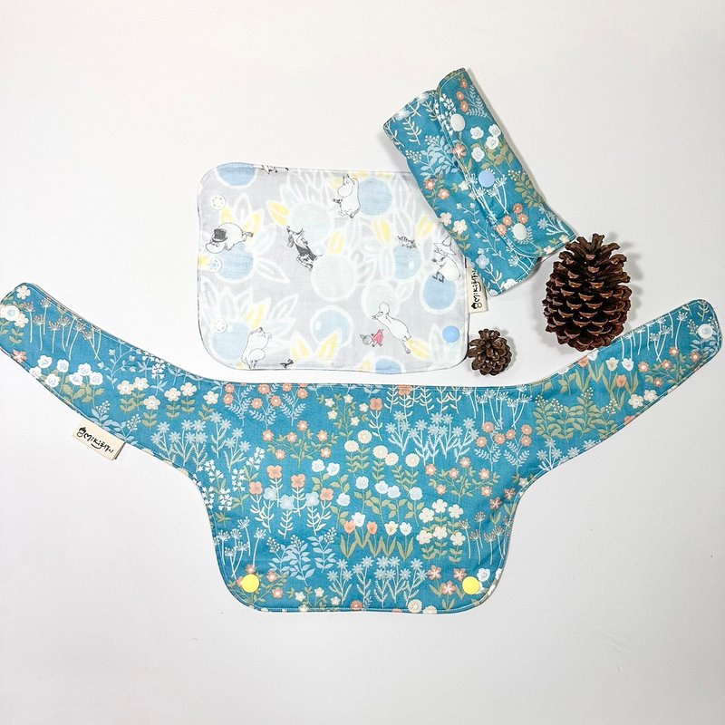 Miki hand-made Lulu rice broken flowers handmade safety seat cart back scarf saliva towel car - Bibs - Cotton & Hemp Blue