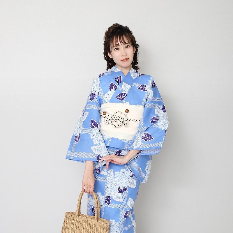 Women's Yukata Obi 2-piece set F size x86-32b yukata - อื่นๆ - ผ้าฝ้าย/ผ้าลินิน สีน้ำเงิน