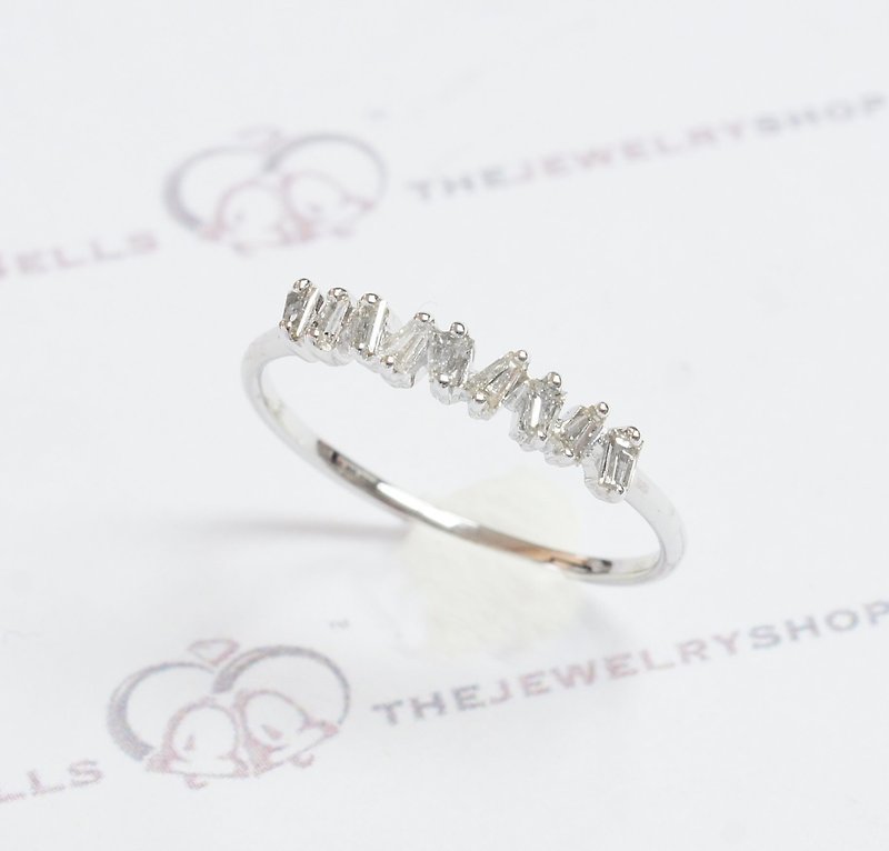 18k White Gold Step-Cut Diamond Ring Free Shipping - General Rings - Gemstone Silver