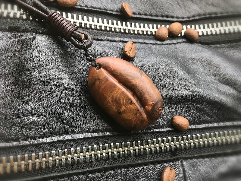 Deep-baked log coffee bean charm key ring backpack hanging - Keychains - Wood 