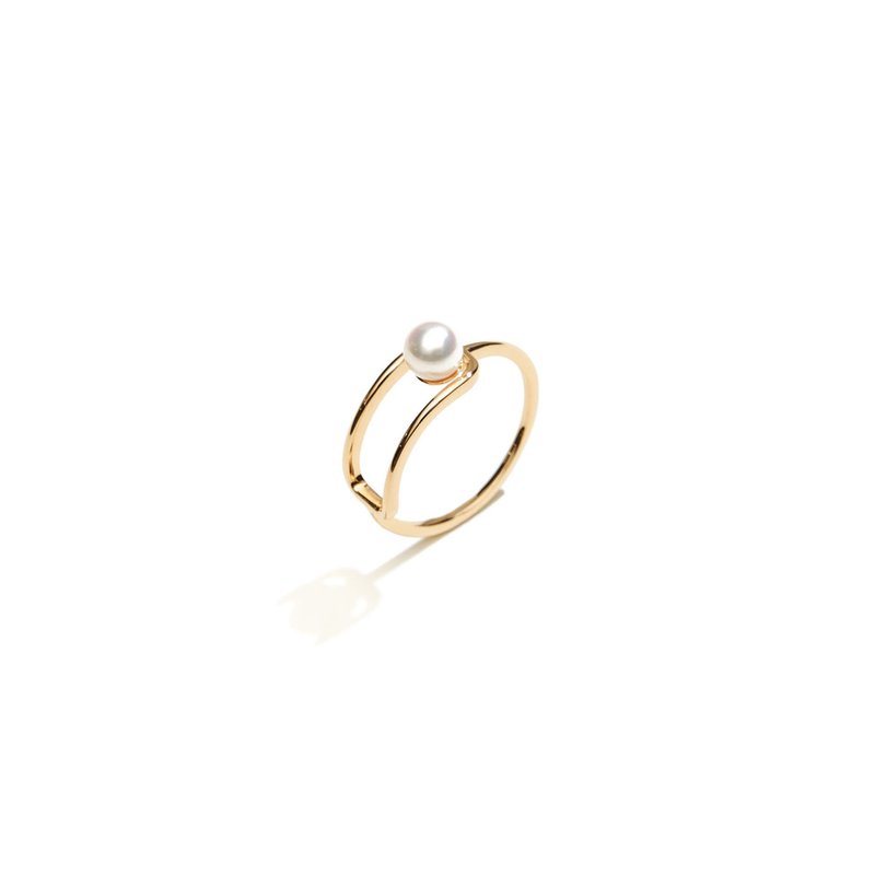簡約珍珠戒指 925銀厚鍍18K金 Merge Pearl Ring - 戒指 - 純銀 金色