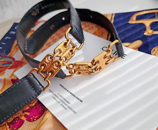 中古 CELINE 凱旋門ゴールドチェーン ブラック ゴールド