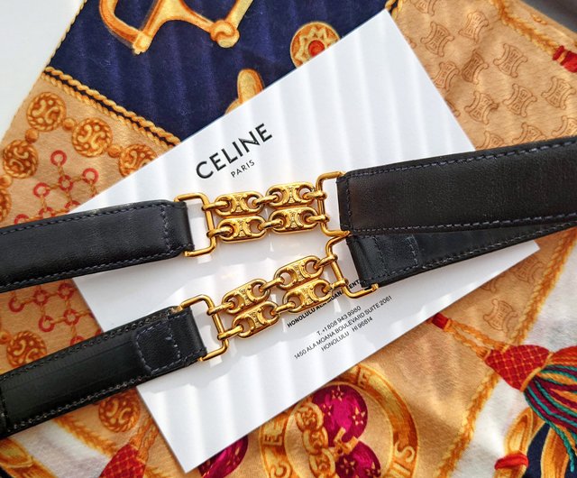 【美品】CELINE セリーヌ 凱旋門 ベルト ゴールド ブラック イタリア製 TRIOMPHE BUCKLE & REVERSIBLE STRAP 25MM - BLACK | CELINE