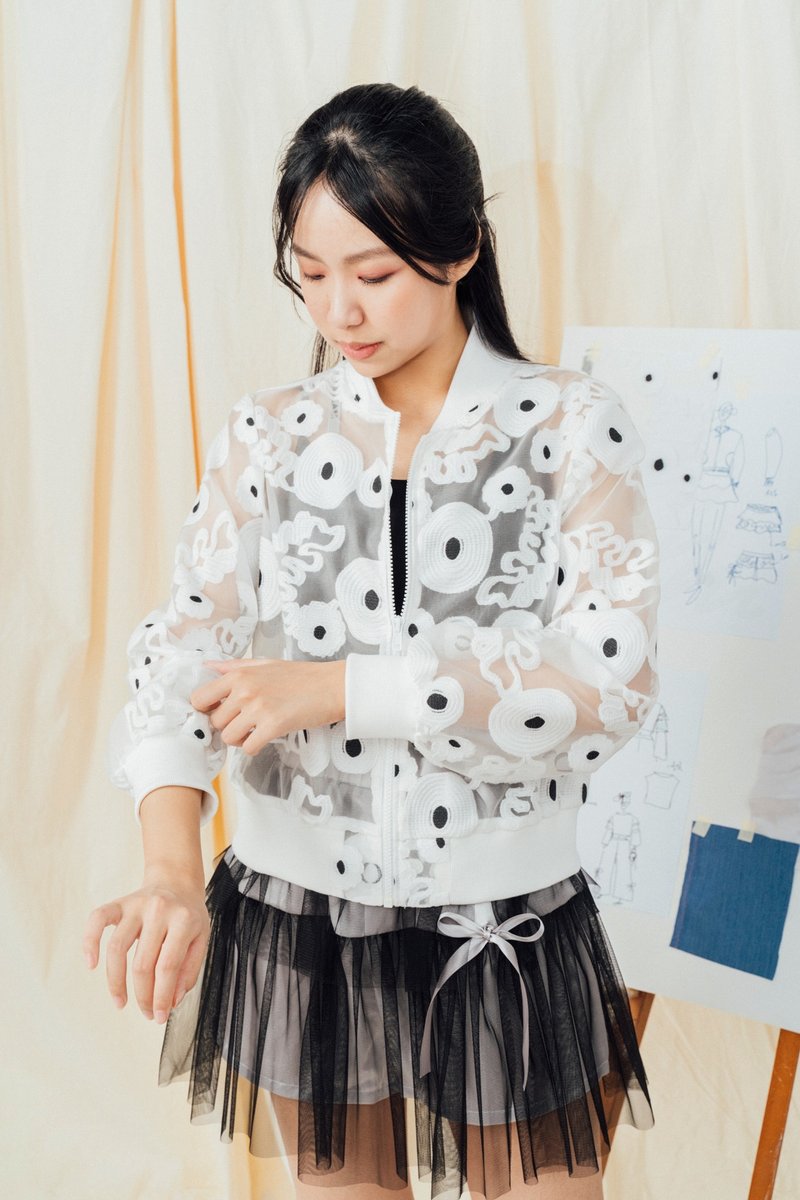 微透膚刺繡泡泡外套 - 女大衣/外套 - 其他材質 白色