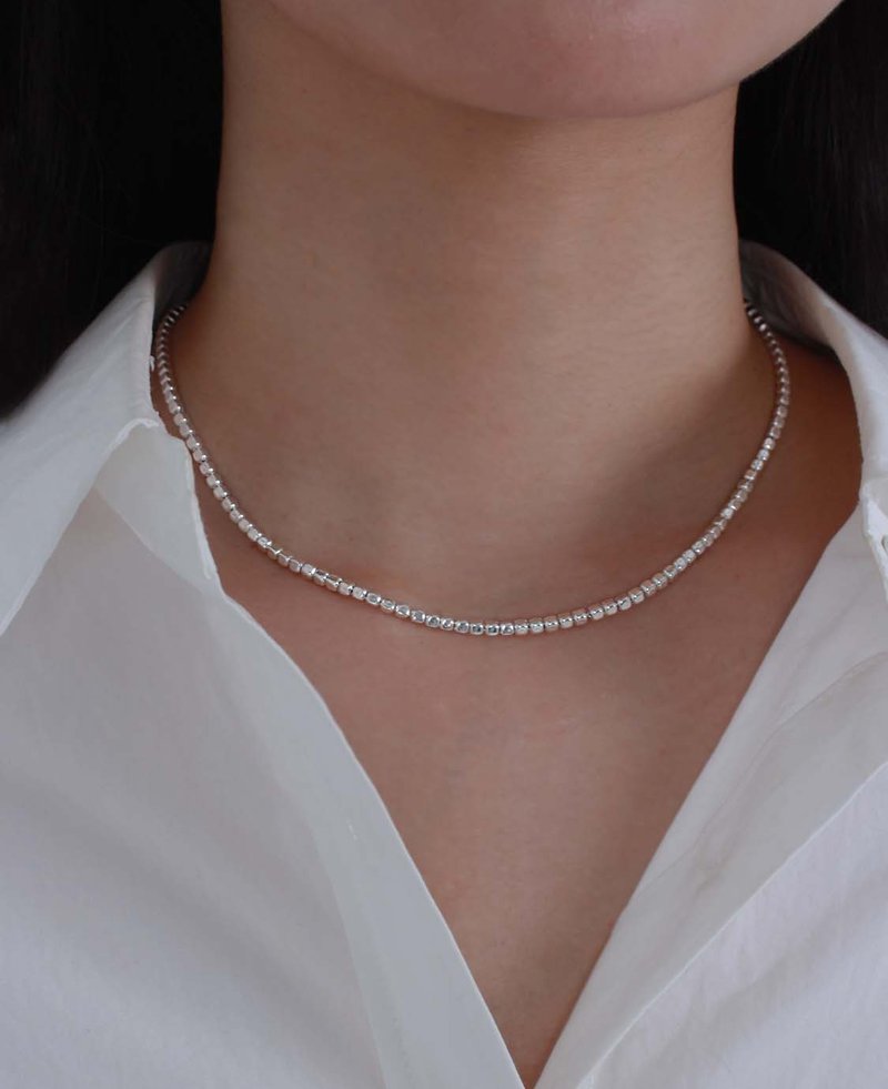 cube choker necklace (925silver) - Necklaces - Other Metals Silver