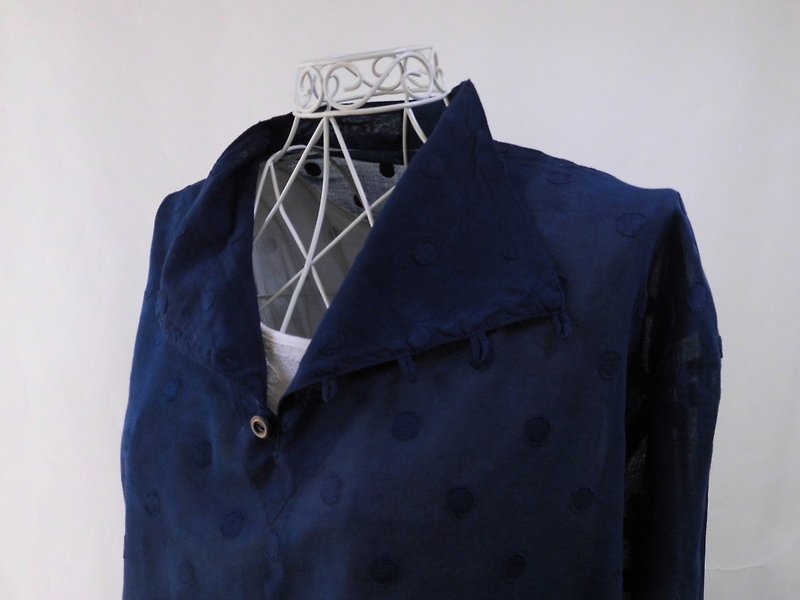 Indigo dyed, transparent cotton blouse, Japan Blue - เสื้อเชิ้ตผู้หญิง - ผ้าฝ้าย/ผ้าลินิน สีน้ำเงิน
