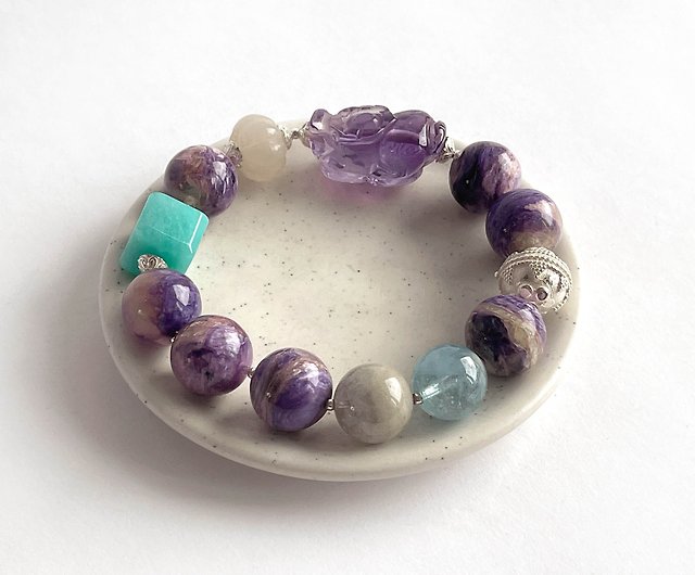 14.4mm Genuine Natural Purple Amethyst Crystal Beads Bracelet 
