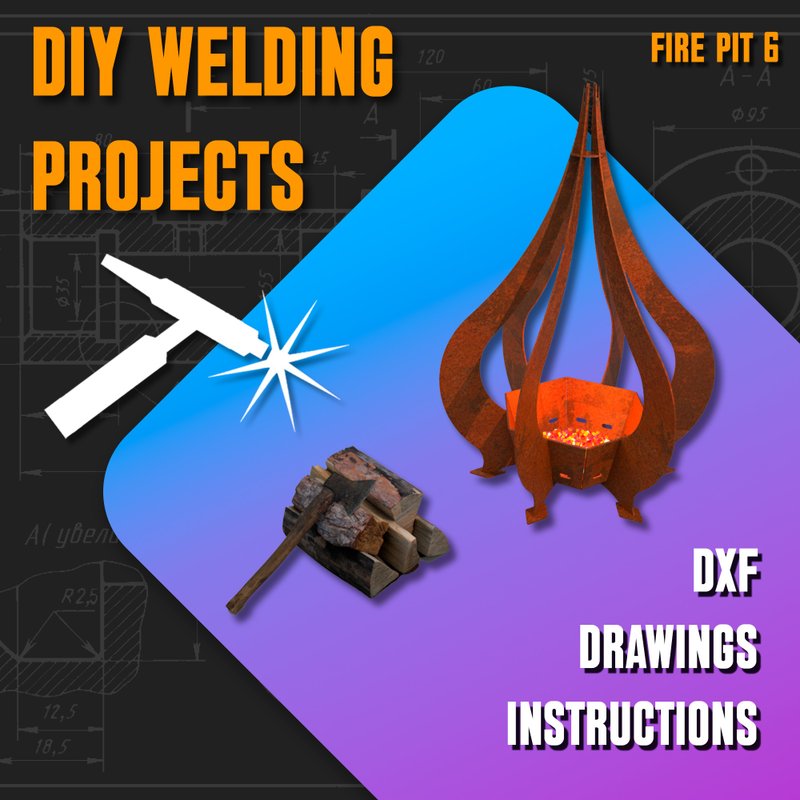 Welding Project Plans Drawings Fire Pit 6 (DXF, PDF) - 圖文模板設計 - 其他材質 