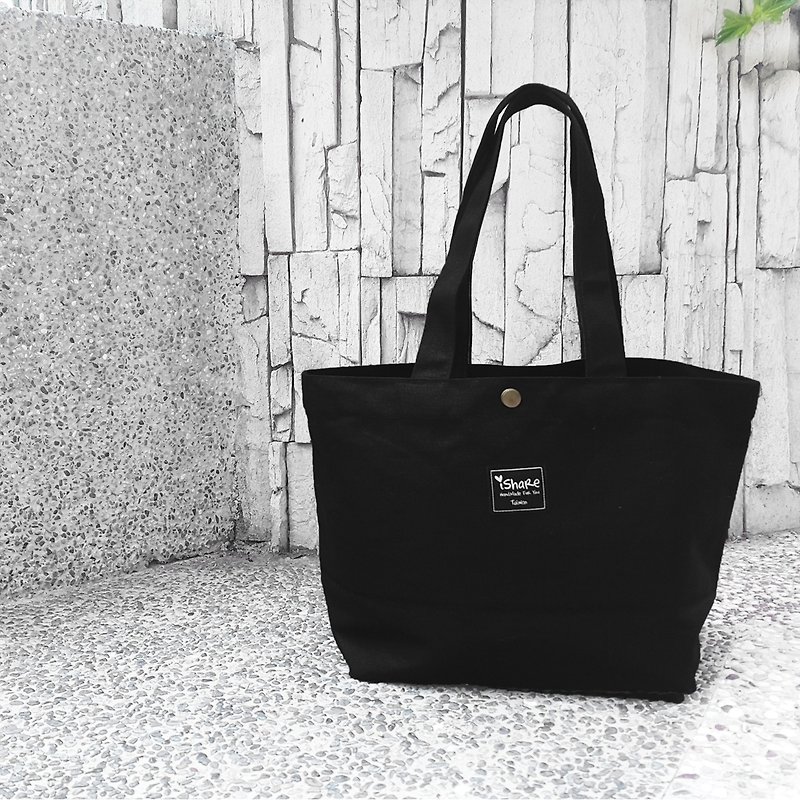 Black - hand-sewn printed (multi-pattern) canvas bag bag / shoulder bag (small bag / green bag / carry bag / lunch bag / small Tote) - กระเป๋าถือ - ผ้าฝ้าย/ผ้าลินิน สีดำ