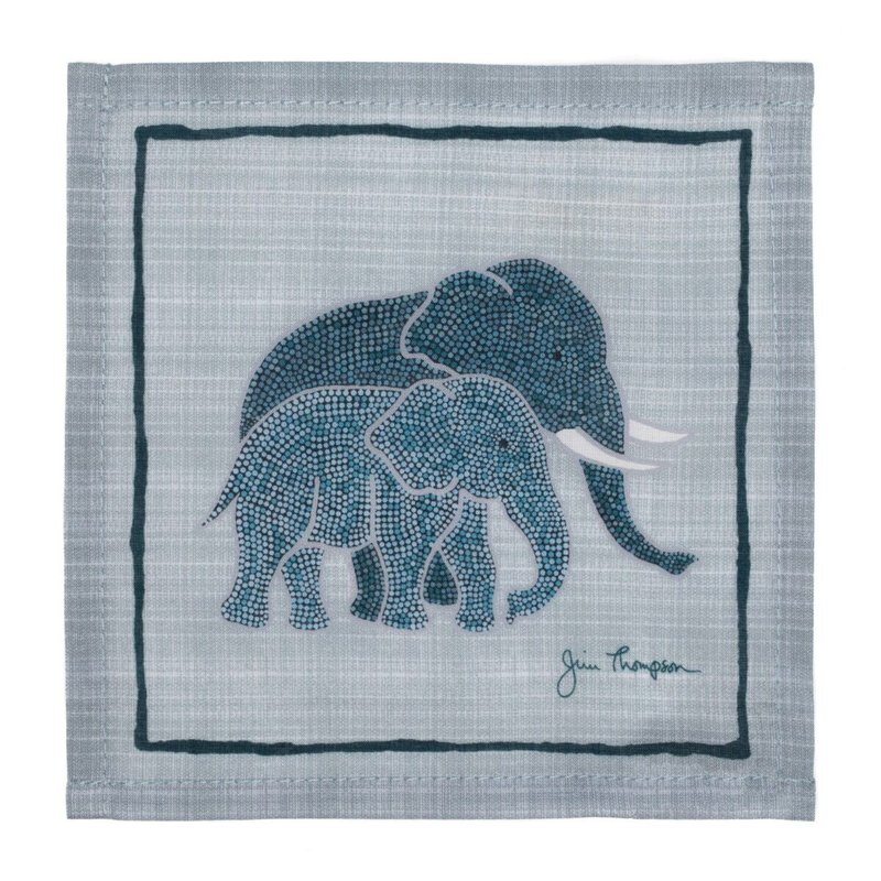 泰國 杯墊 (4入) Elephants Cotton Coasters - Blue - 桌布/桌巾/餐墊 - 棉．麻 藍色