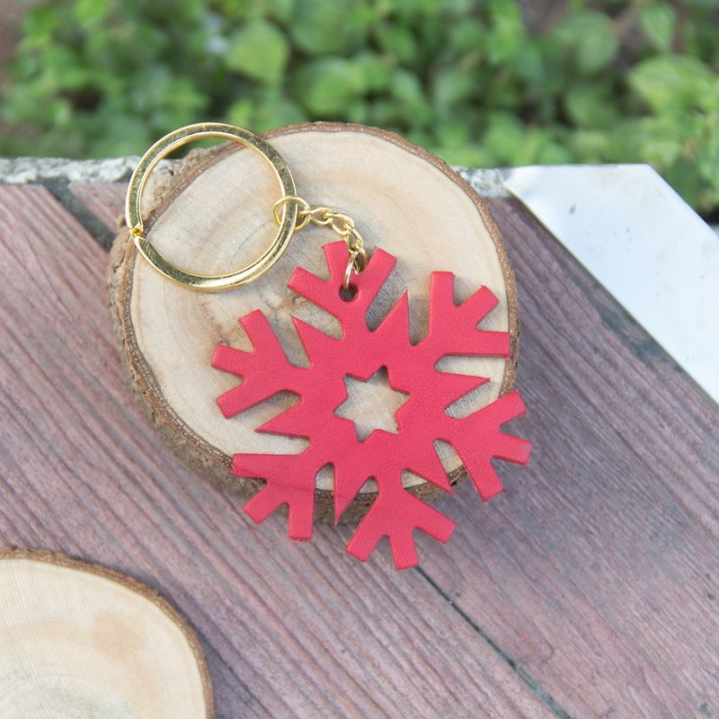 DUAL - Cute snowflake on Christmas leather. snowman. Christmas tree. Socks / key ring. Charm (Xmas, Christmas gifts, exchange gifts, gifts) - Keychains - Genuine Leather Multicolor