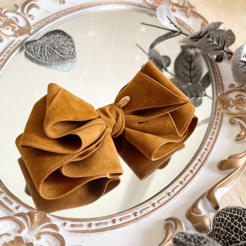 Korean velvet bow hairpin scrunchie ring grabber hair comb banana clip shark clip side clip ponytail - Hair Accessories - Other Materials Brown