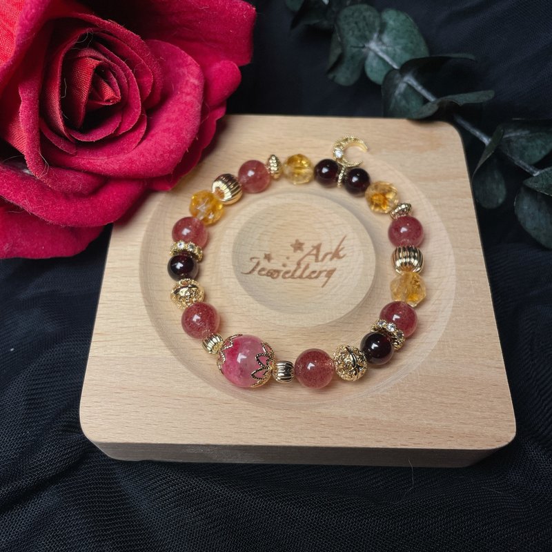 Eros - Jade Rose, Strawberry Quartz, Stone, Faceted Citrine - สร้อยข้อมือ - คริสตัล หลากหลายสี