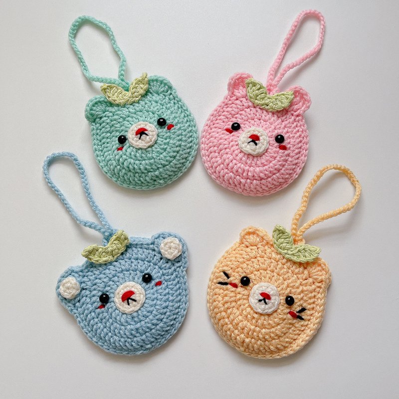 Handmade Crochet Bear Pouch | Cute Mini Bag for Gifts - AirPods/耳機保護套 - 棉．麻 粉紅色