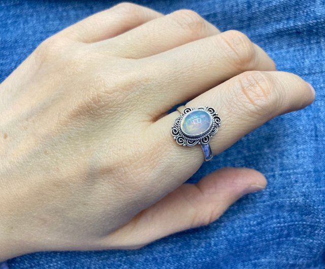 天然オパールリング ネパール ハンドメイド 925 スターリングシルバー