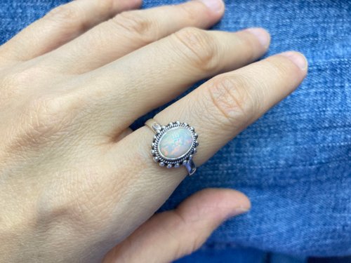 ハンドメイド シルバー オパール リング 天然 オパール リング ネパール 手作り 925スターリングシルバー