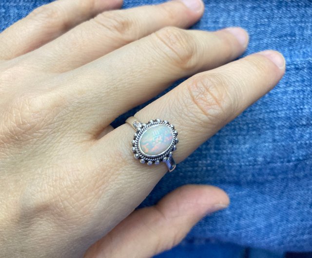 天然オパールリング ネパール ハンドメイド 925 スターリングシルバー