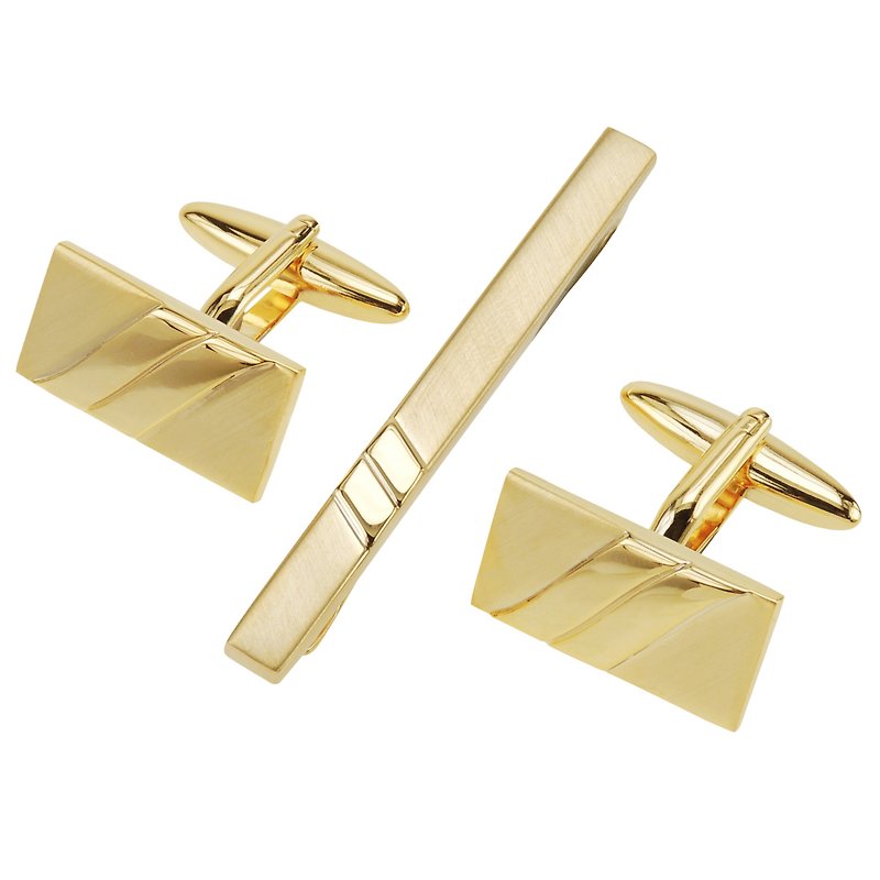Gold Two Tone Cufflinks and Tie Clip Set - Cuff Links - Other Metals Gold